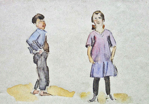 101197_2  Junge und Mädchen, Aquarell-Bleistift, 1923, Rückseite-signiert