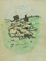 101189_ Der gute Hirte,  Aquarell-Tusche , um 1923, VS Monogramm FE