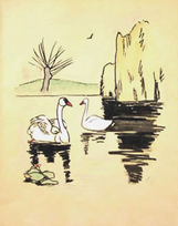 101190_ Schwanensee,  Aquarell-Tusche, um 1923, VS Monogramm FE
