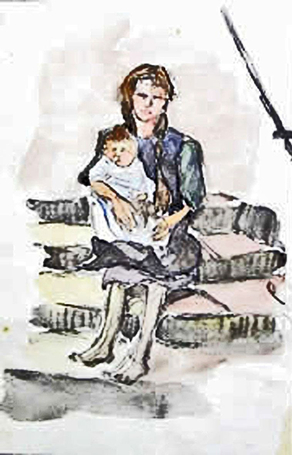 101173_ Geschwister,  Aquarell-Tusche,  um 1925