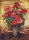 Zinnien im grauen Krug