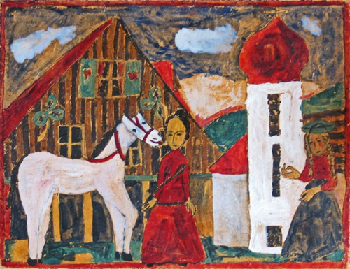 White horse in the village